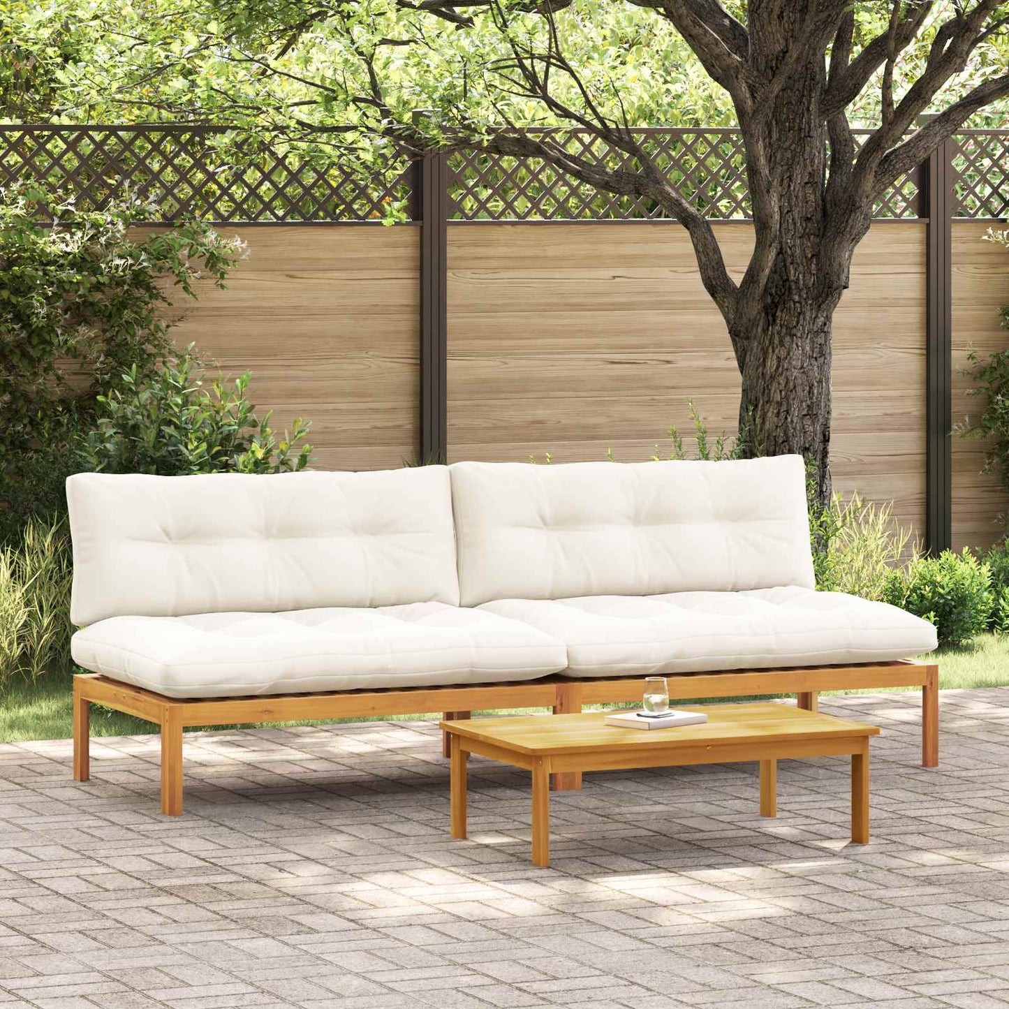 Midden Sofaset 2 Stuk Natuurlijk en Crème Wit Acaciahout is nu te koop bij PeponiXL, paradijselijk wonen!