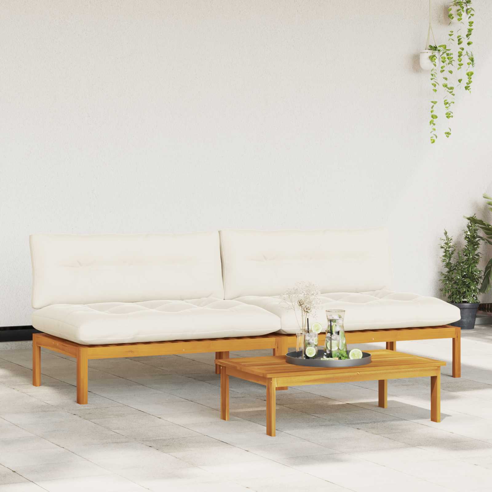 Midden Sofaset 2 Stuk Natuurlijk en Crème Wit Acaciahout is nu te koop bij PeponiXL, paradijselijk wonen!