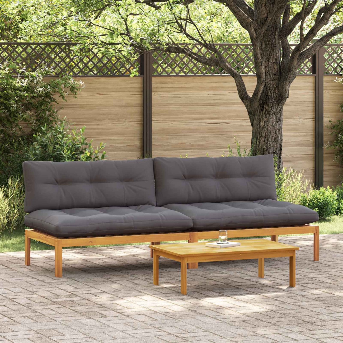 Midden Sofaset 2 Stuk Natuurlijk en Donkergrijs Acaciahout is nu te koop bij PeponiXL, paradijselijk wonen!
