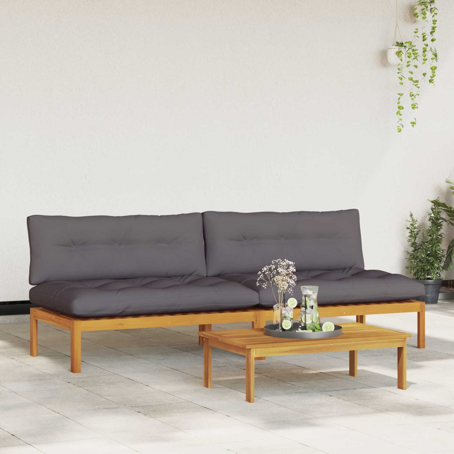 Midden Sofaset 2 Stuk Natuurlijk en Donkergrijs Acaciahout is nu te koop bij PeponiXL, paradijselijk wonen!