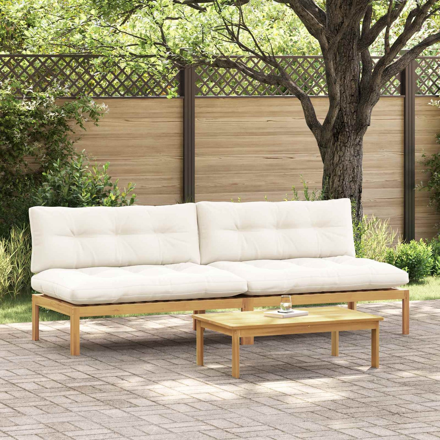 Midden Sofaset Licht Acacia en Crème Wit 240 x 80 x 82 cm is nu te koop bij PeponiXL, paradijselijk wonen!