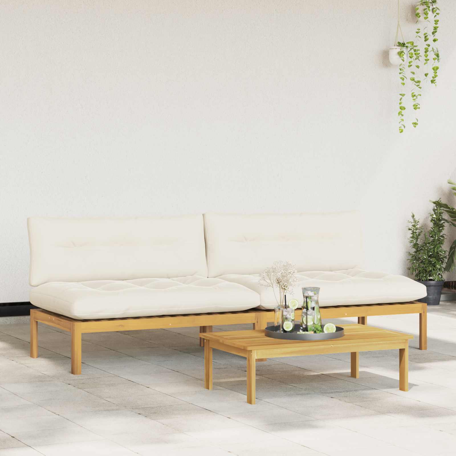 Midden Sofaset Licht Acacia en Crème Wit 240 x 80 x 82 cm is nu te koop bij PeponiXL, paradijselijk wonen!