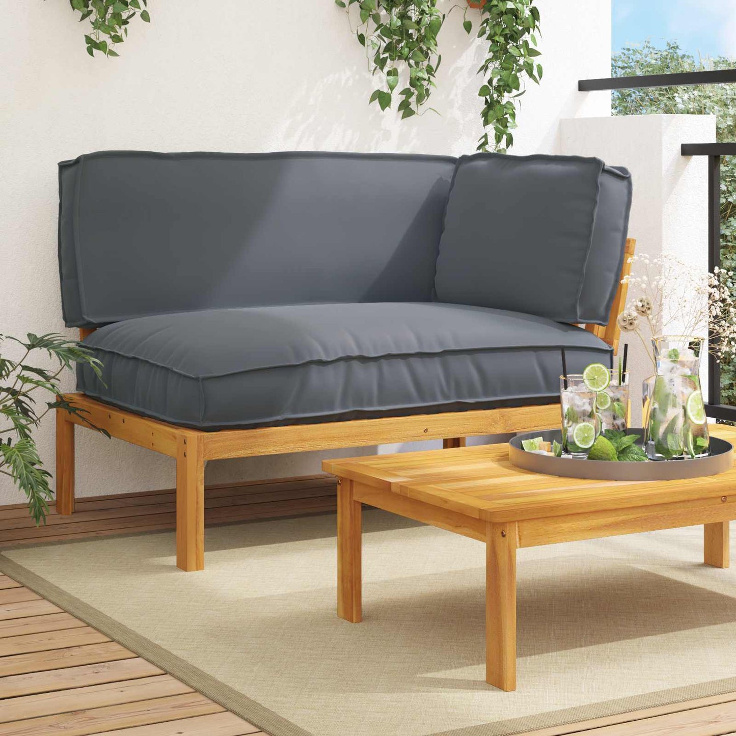Bankstel Effen Antraciet 133 x 92 x 69 cm Massief Acaciahout is nu te koop bij PeponiXL, paradijselijk wonen!