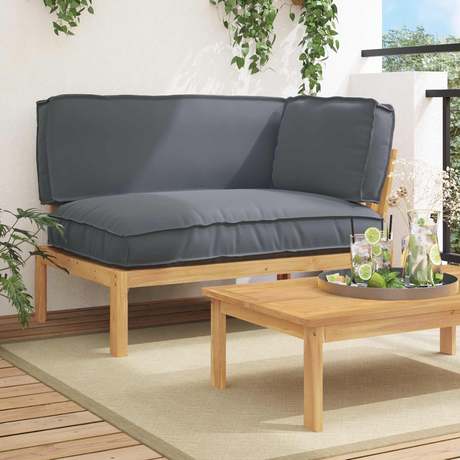 Bankstel Effen Antraciet 133 x 92 x 69 cm Massief Acaciahout is nu te koop bij PeponiXL, paradijselijk wonen!