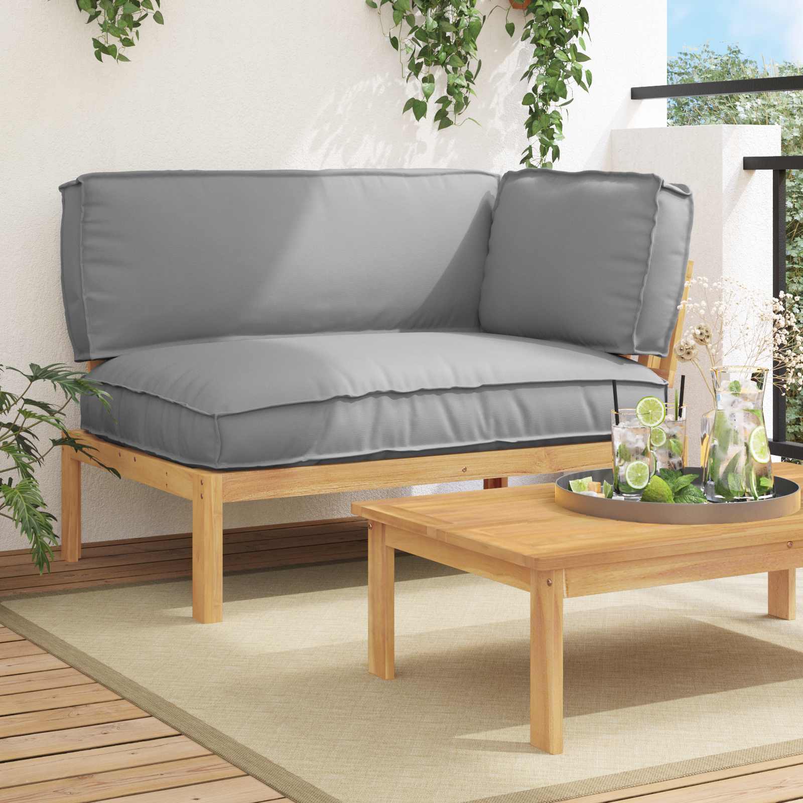 Bankstel met kussen Grijs 133 x 92 x 69 cm Massief Acaciahout is nu te koop bij PeponiXL, paradijselijk wonen!