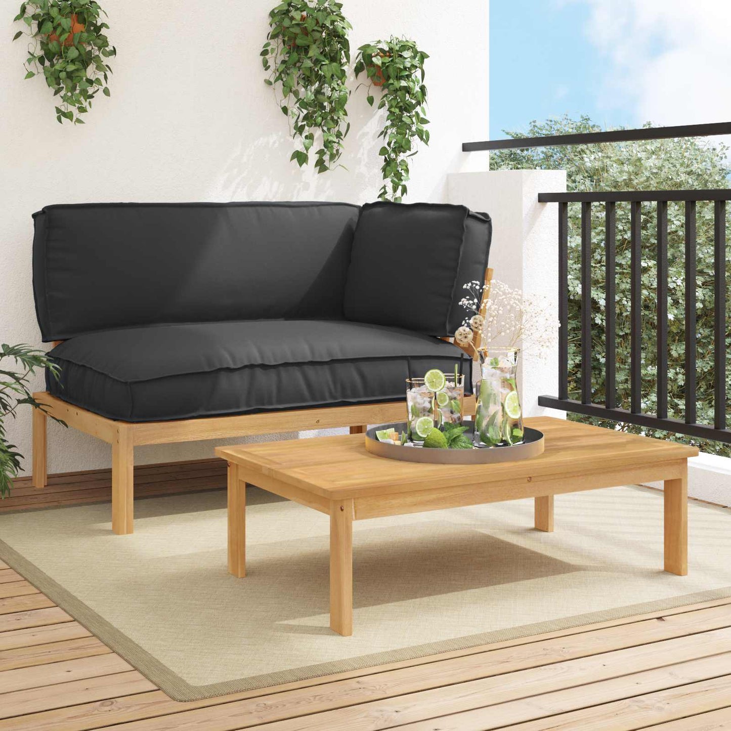 Bankstel met kussen Effen 2 pcs Zwart Massief Acaciahout is nu te koop bij PeponiXL, paradijselijk wonen!