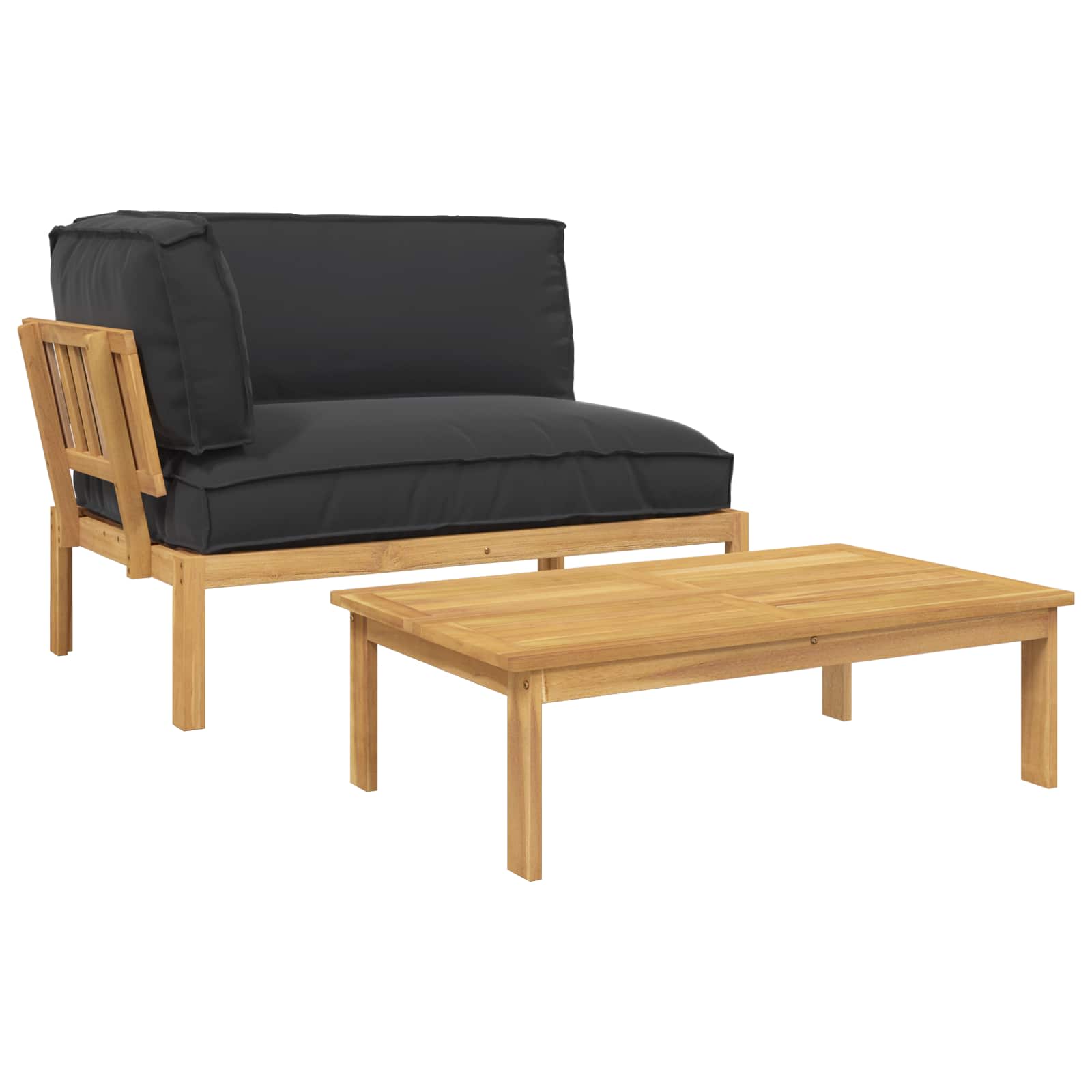 Bankstel met kussen Effen 2 pcs Zwart Massief Acaciahout is nu te koop bij PeponiXL, paradijselijk wonen!