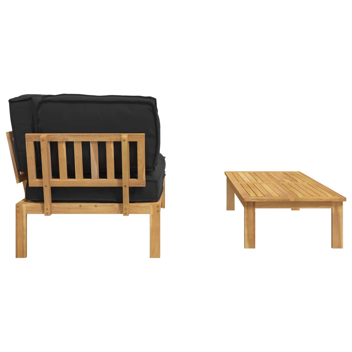 Bankstel met kussen Effen 2 pcs Zwart Massief Acaciahout is nu te koop bij PeponiXL, paradijselijk wonen!