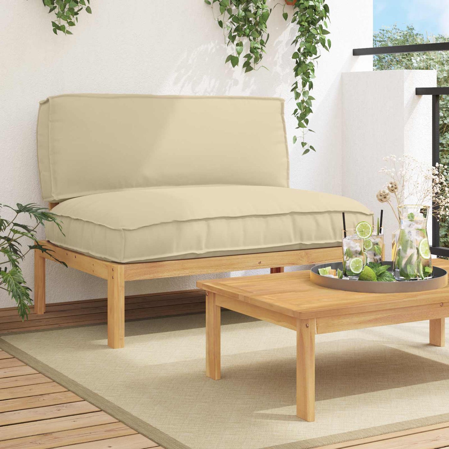 Bankstel met kussen Beige 120 x 92 x 69 cm Massief Acaciahout