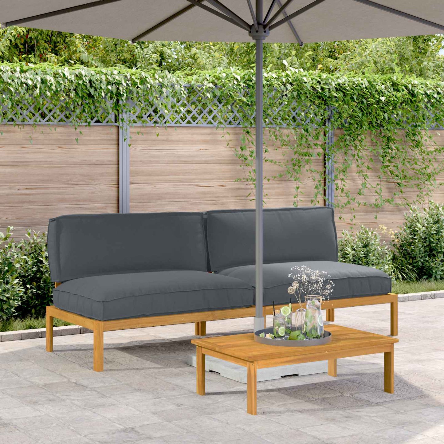 Bankstel met kussen Effen 2 pcs Antraciet Massief Acaciahout is nu te koop bij PeponiXL, paradijselijk wonen!