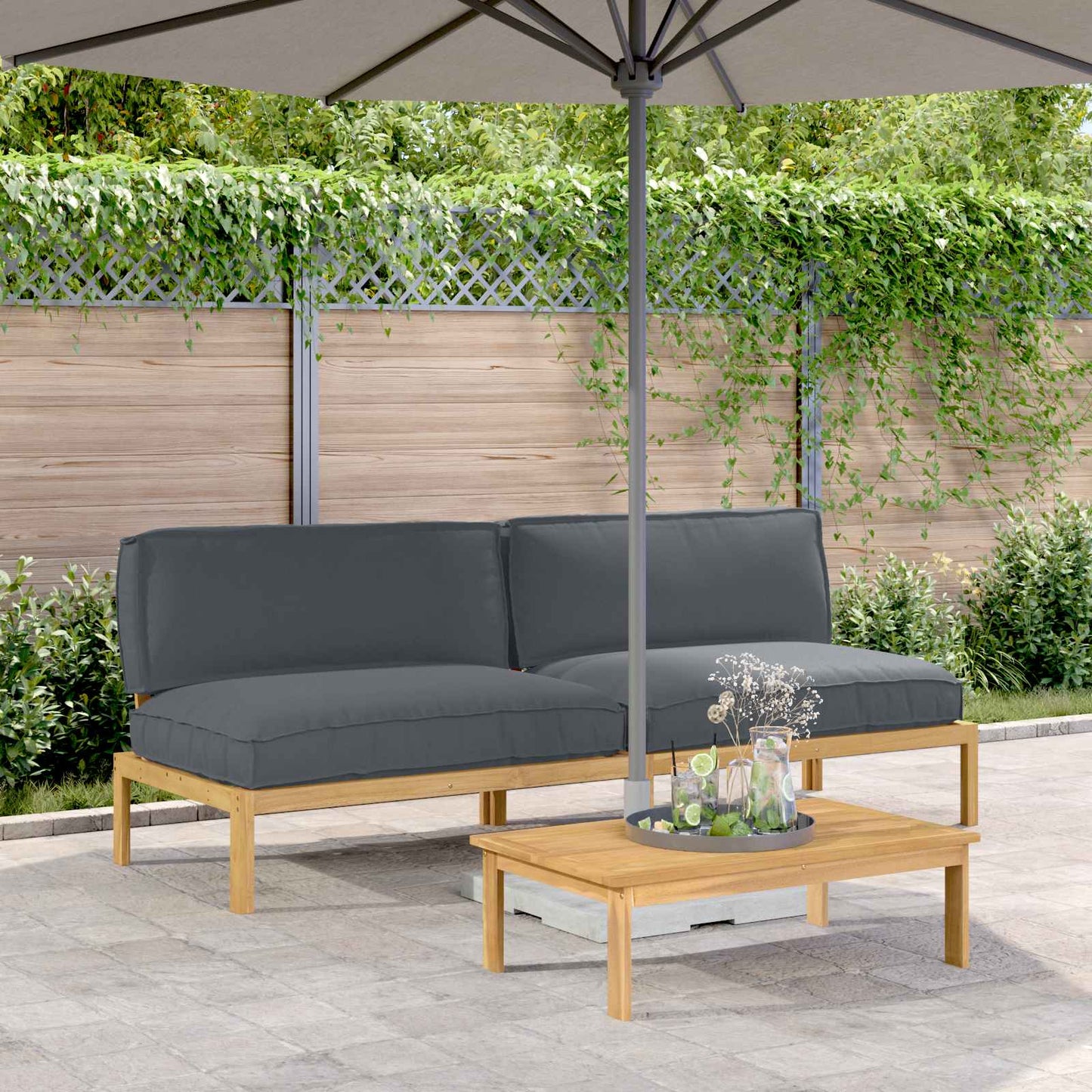 Bankstel Effen Antraciet 240 x 92 x 69 cm Massief Acaciahout is nu te koop bij PeponiXL, paradijselijk wonen!