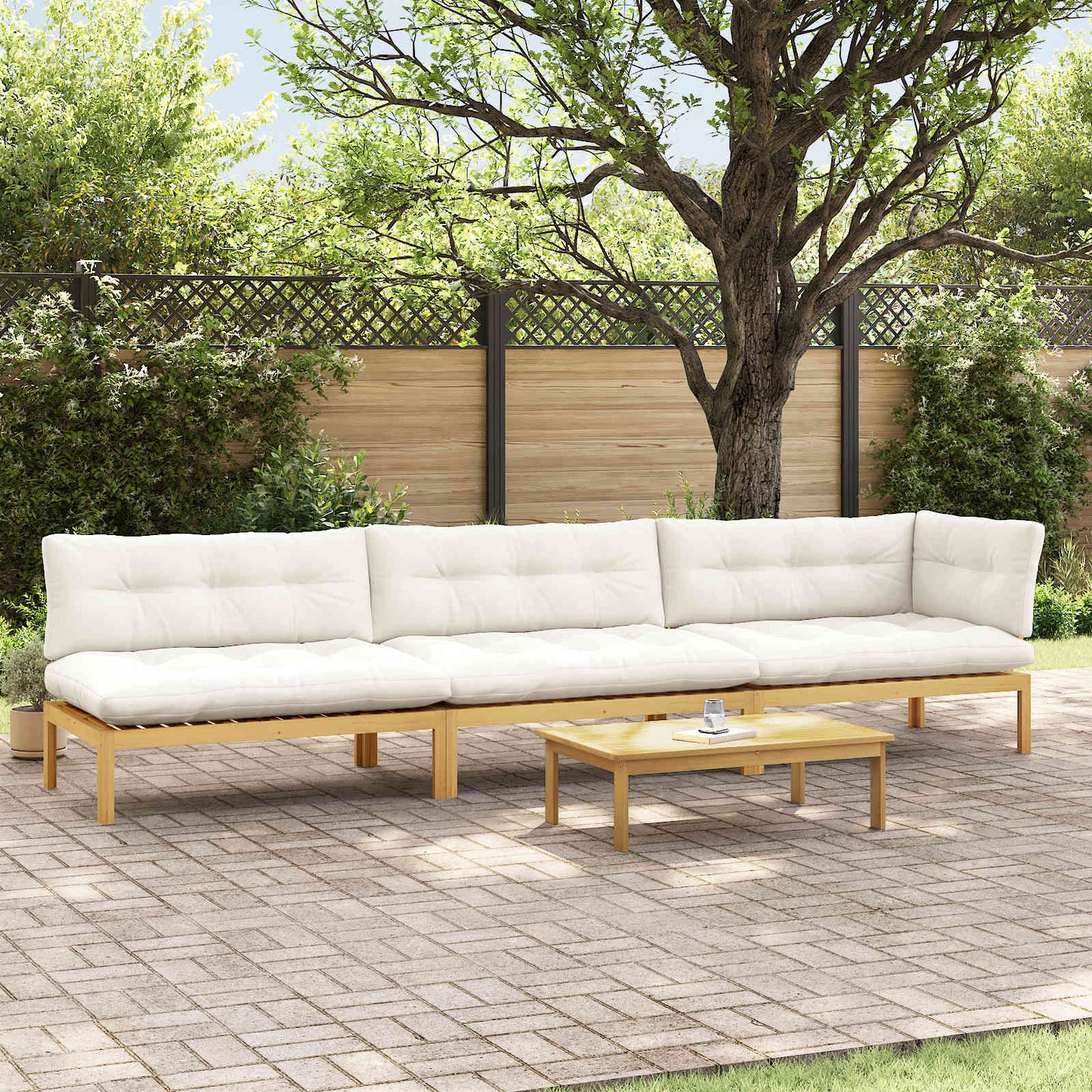 4 Stuk Garden Pallet Sofa Units Massief Acaciahout Licht Bruin is nu te koop bij PeponiXL, paradijselijk wonen!