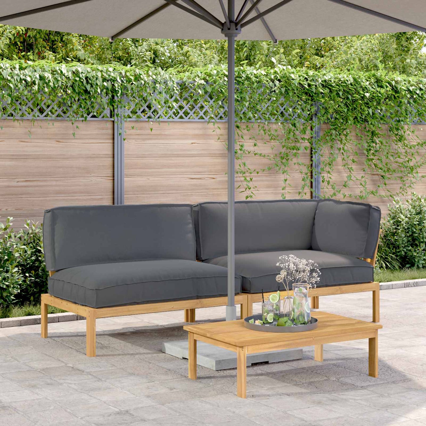 Bankstel met kussen Effen 3 pcs Antraciet Massief Acaciahout is nu te koop bij PeponiXL, paradijselijk wonen!