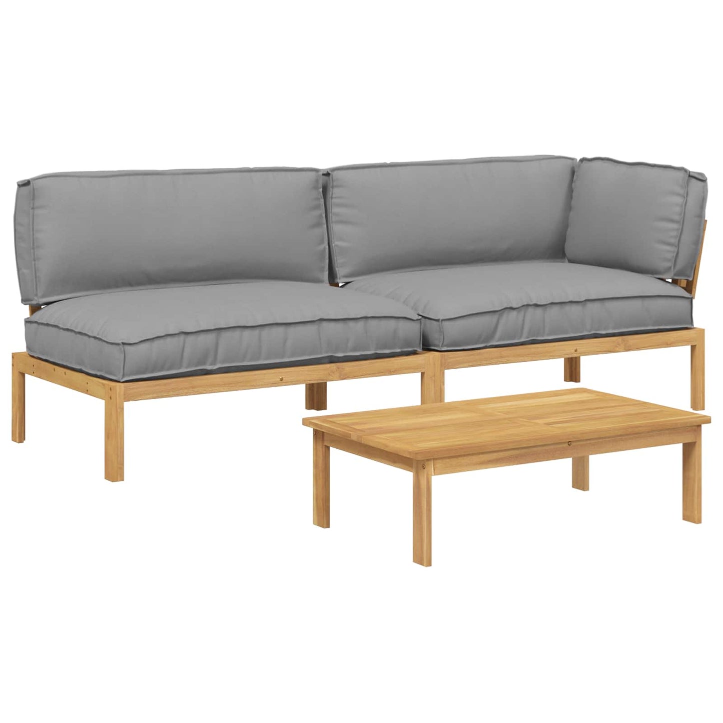 Bankstel met kussen Effen 3 pcs Grijs Massief Acaciahout