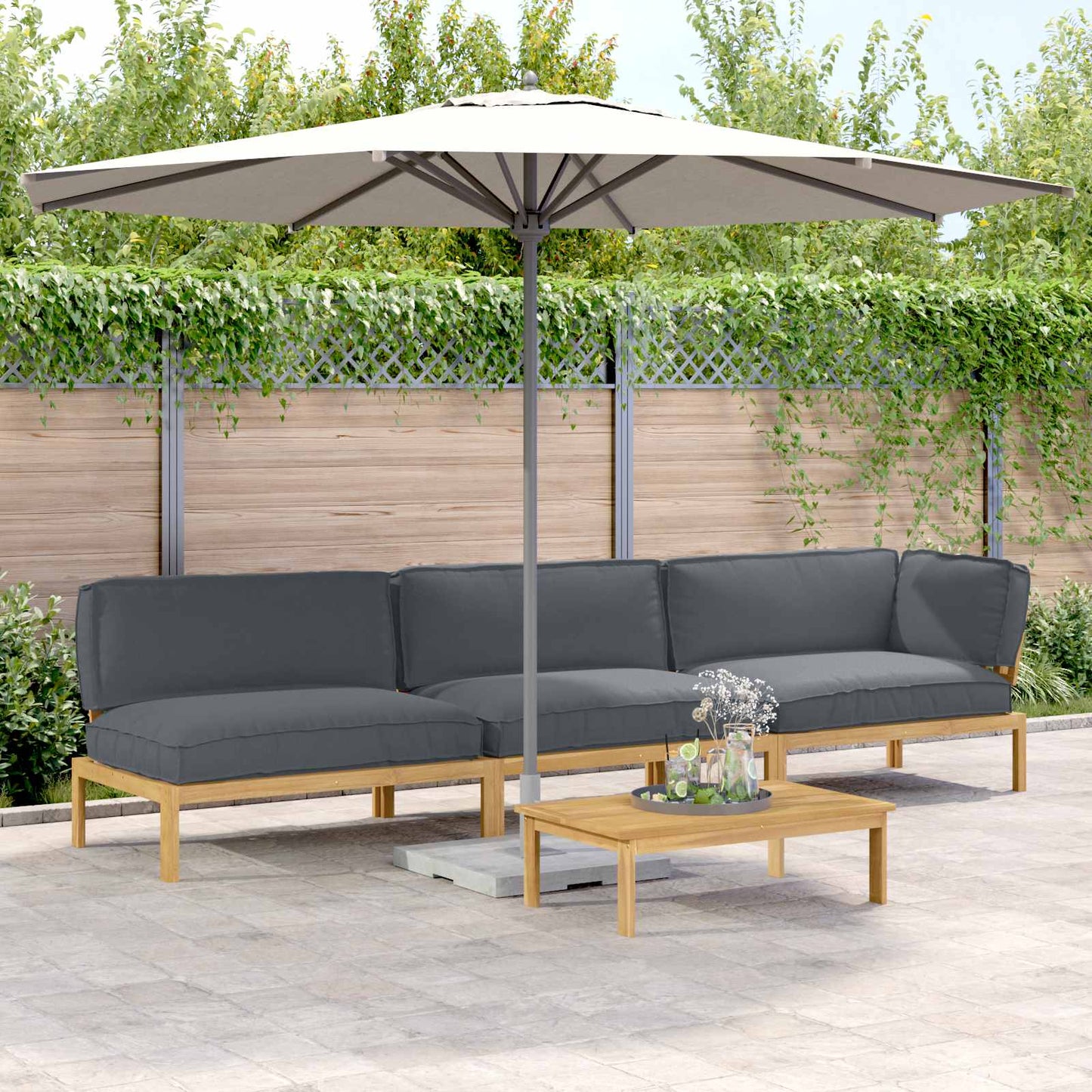 Bankstel met kussen Effen 4 pcs Antraciet Massief Acaciahout is nu te koop bij PeponiXL, paradijselijk wonen!