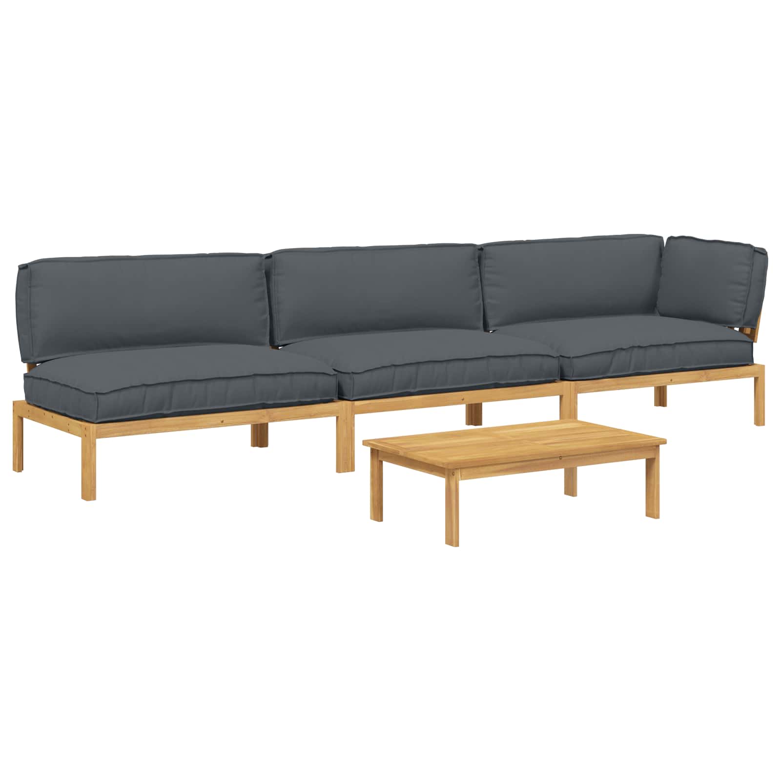 Bankstel met kussen Effen 4 pcs Antraciet Massief Acaciahout is nu te koop bij PeponiXL, paradijselijk wonen!