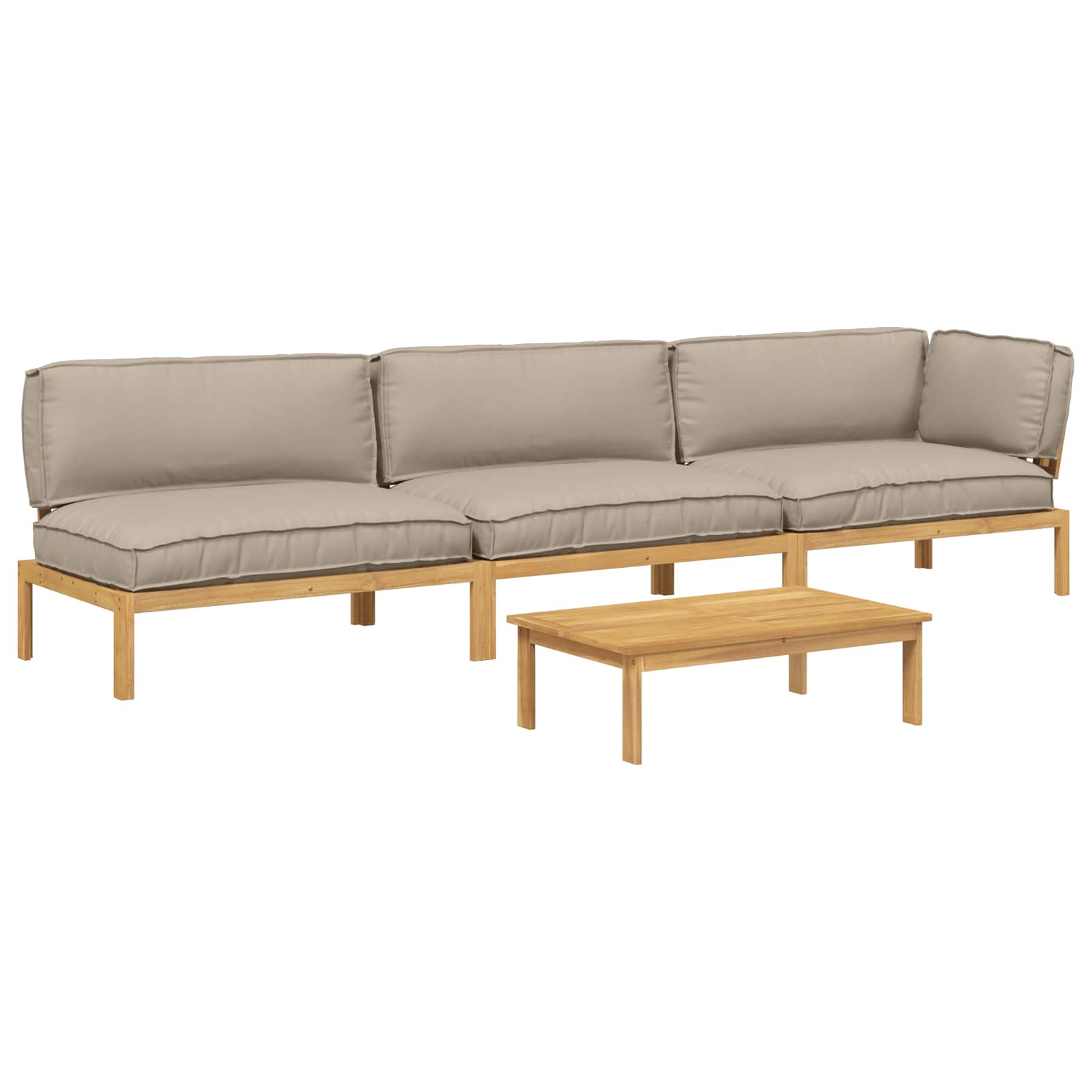 Bankstel met kussen Effen 4 pcs Taupe Massief Acaciahout is nu te koop bij PeponiXL, paradijselijk wonen!
