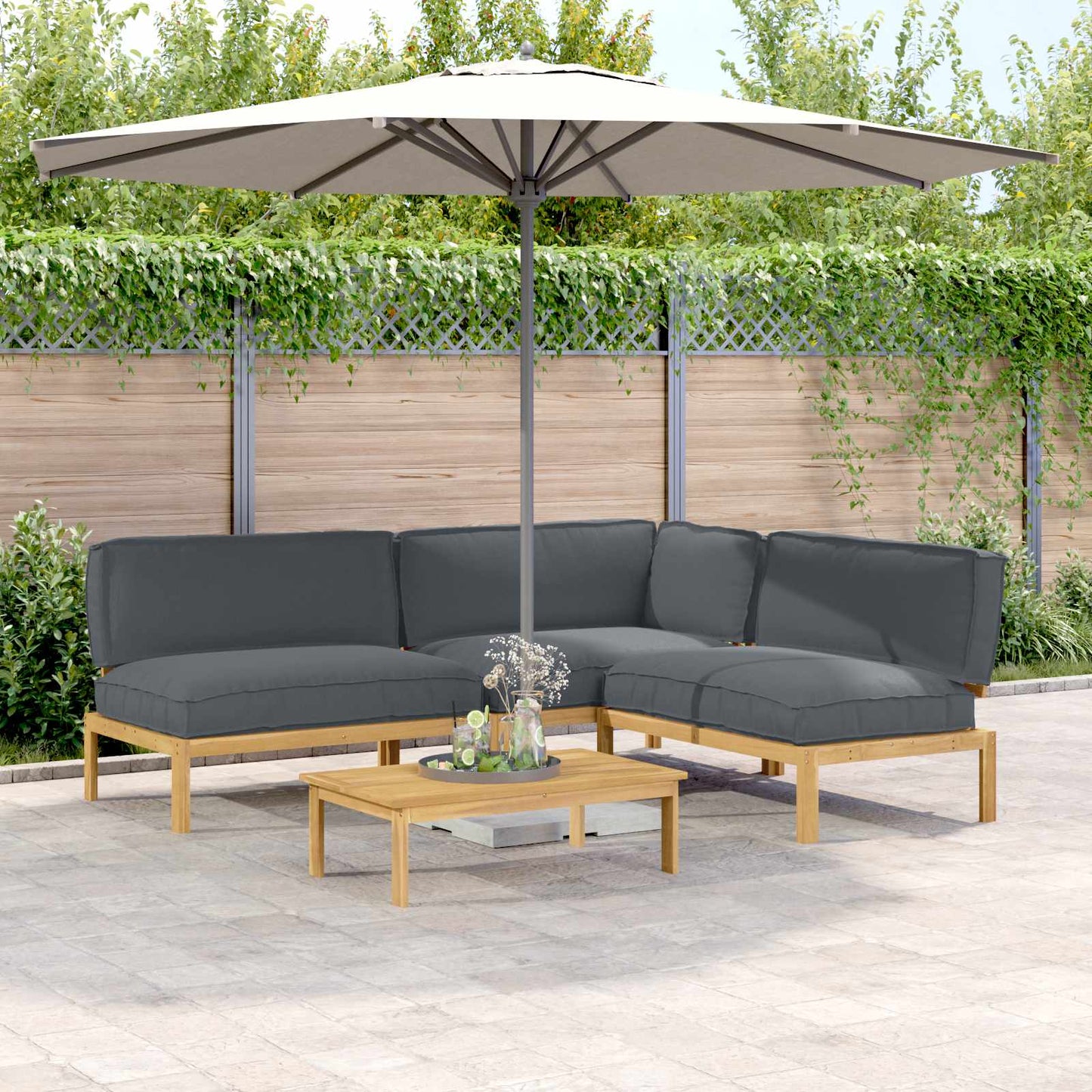 Bankstel met kussen Effen 4 pcs Antraciet Massief Acaciahout is nu te koop bij PeponiXL, paradijselijk wonen!