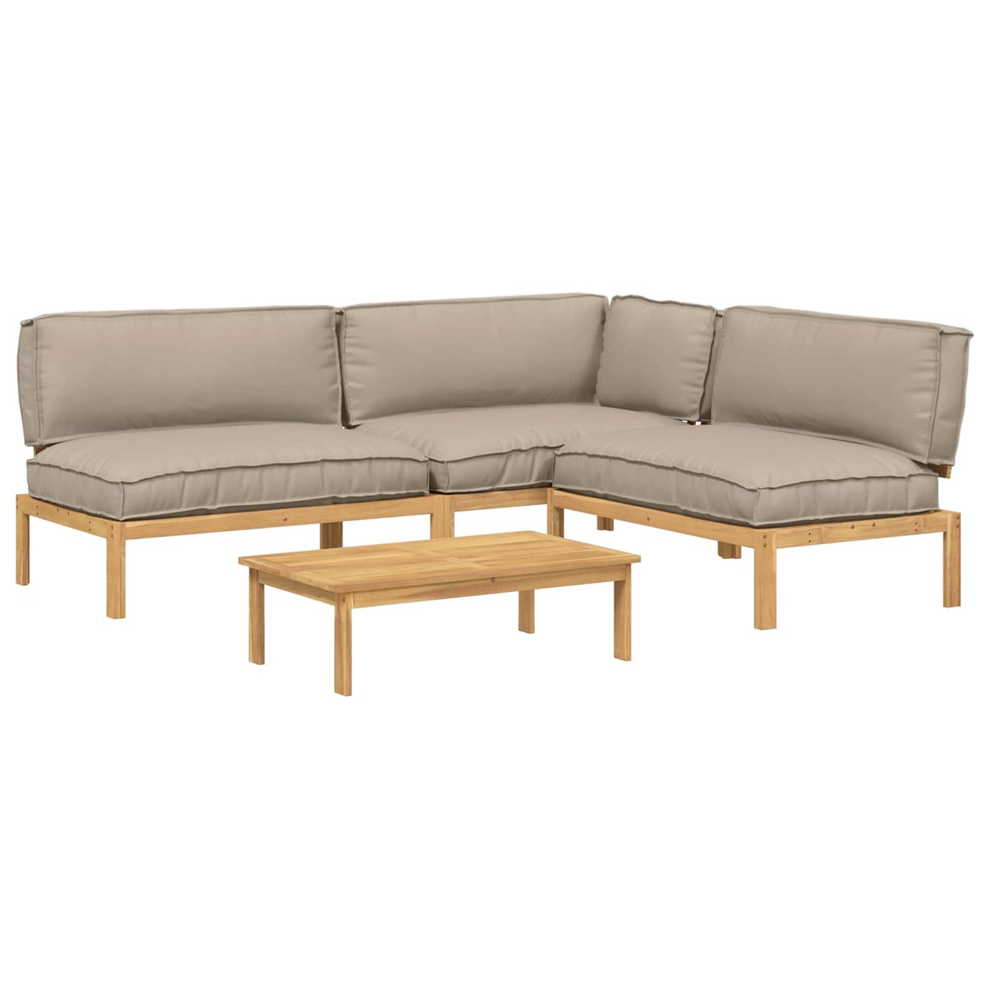 Bankstel met kussen Effen 4 pcs Taupe Massief Acaciahout is nu te koop bij PeponiXL, paradijselijk wonen!