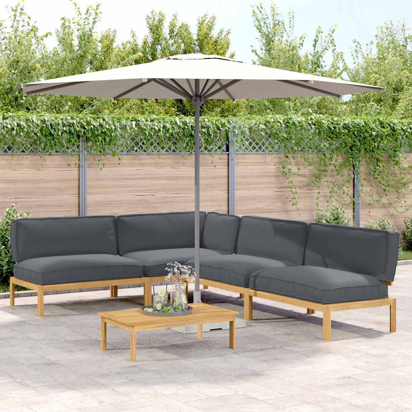 Bankstel met kussen Effen 5 pcs Antraciet Massief Acaciahout is nu te koop bij PeponiXL, paradijselijk wonen!