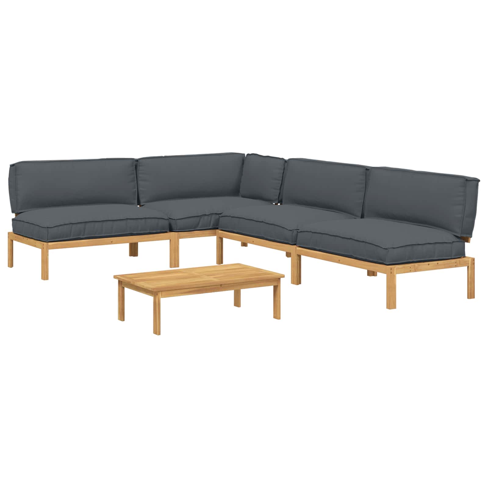 Bankstel met kussen Effen 5 pcs Antraciet Massief Acaciahout is nu te koop bij PeponiXL, paradijselijk wonen!