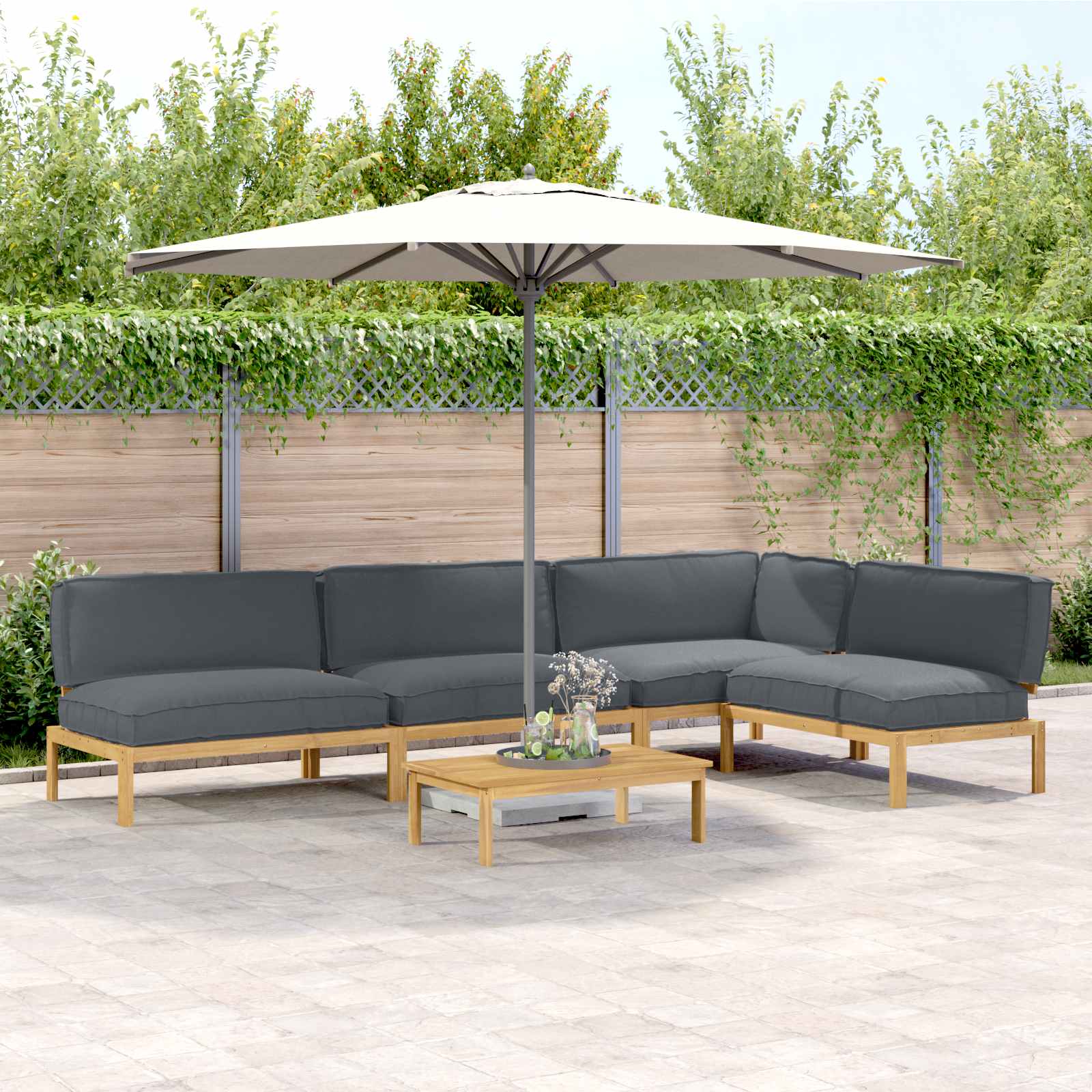 Bankstel met kussen Effen 5 pcs Antraciet Massief Acaciahout is nu te koop bij PeponiXL, paradijselijk wonen!