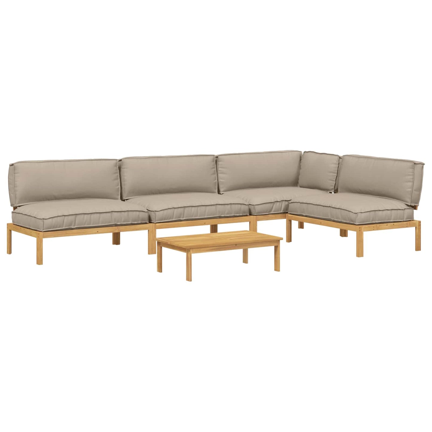 Bankstel met kussen Effen 5 pcs Taupe Massief Acaciahout