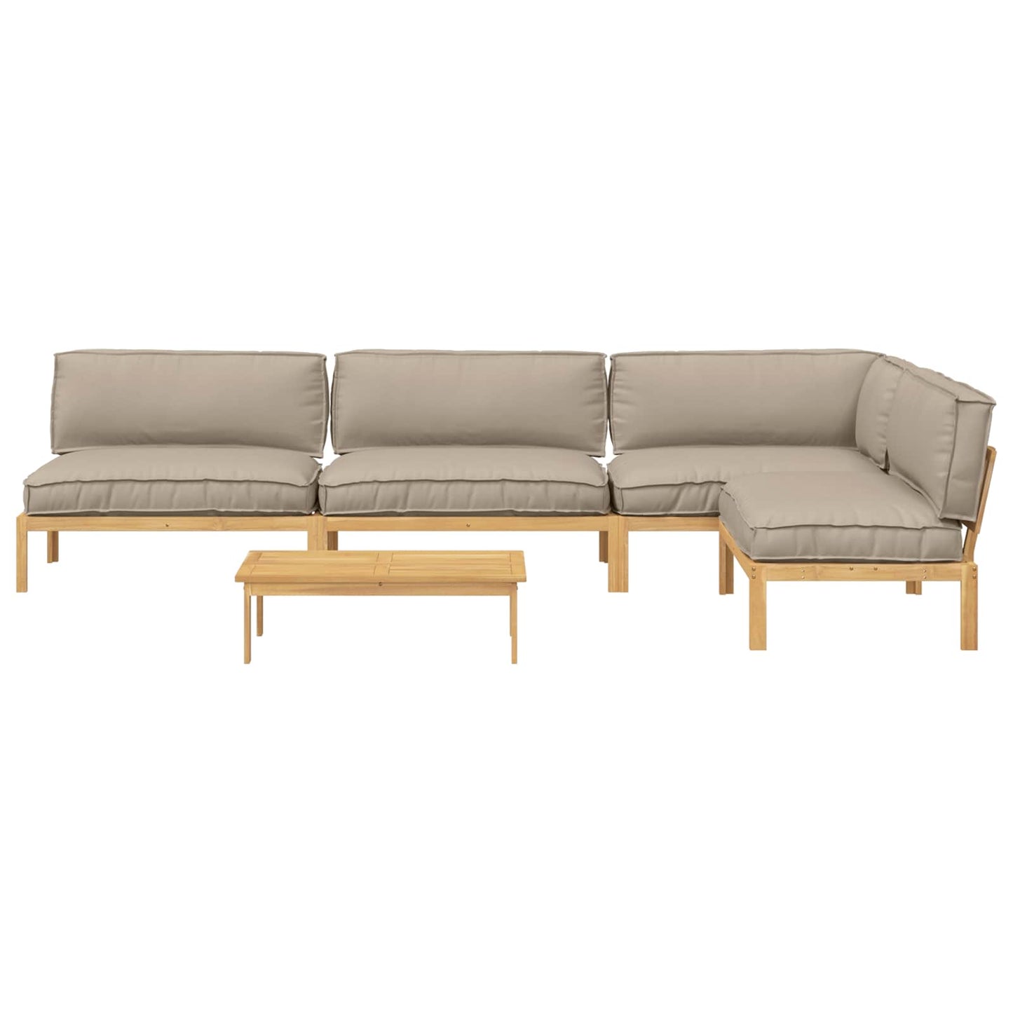 Bankstel met kussen Effen 5 pcs Taupe Massief Acaciahout