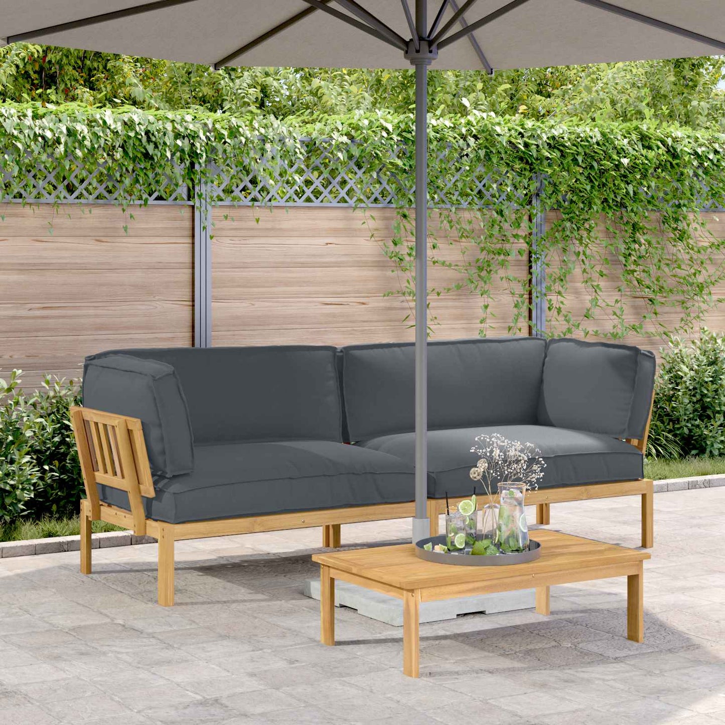 Bankstel met kussen Effen 2 pcs Antraciet Massief Acaciahout is nu te koop bij PeponiXL, paradijselijk wonen!