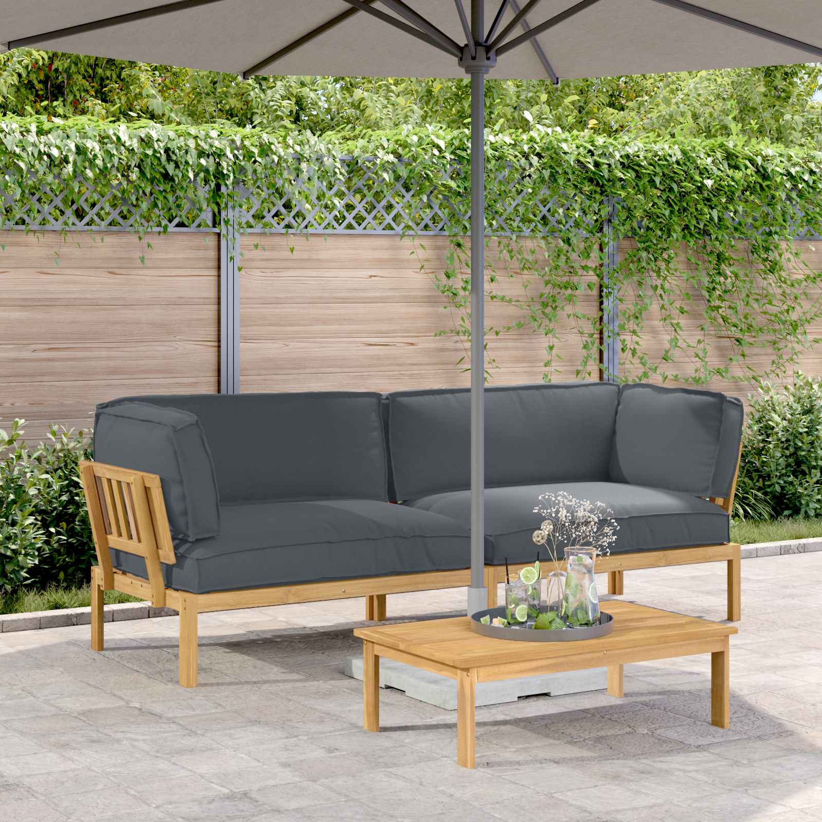 Bankstel met kussen Effen 2 pcs Antraciet Massief Acaciahout is nu te koop bij PeponiXL, paradijselijk wonen!