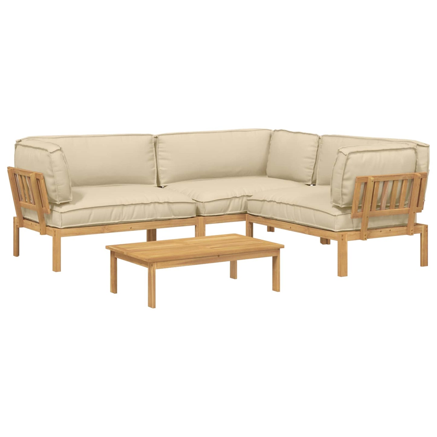 Bankstel met kussen Effen 4 pcs Beige Massief Acaciahout