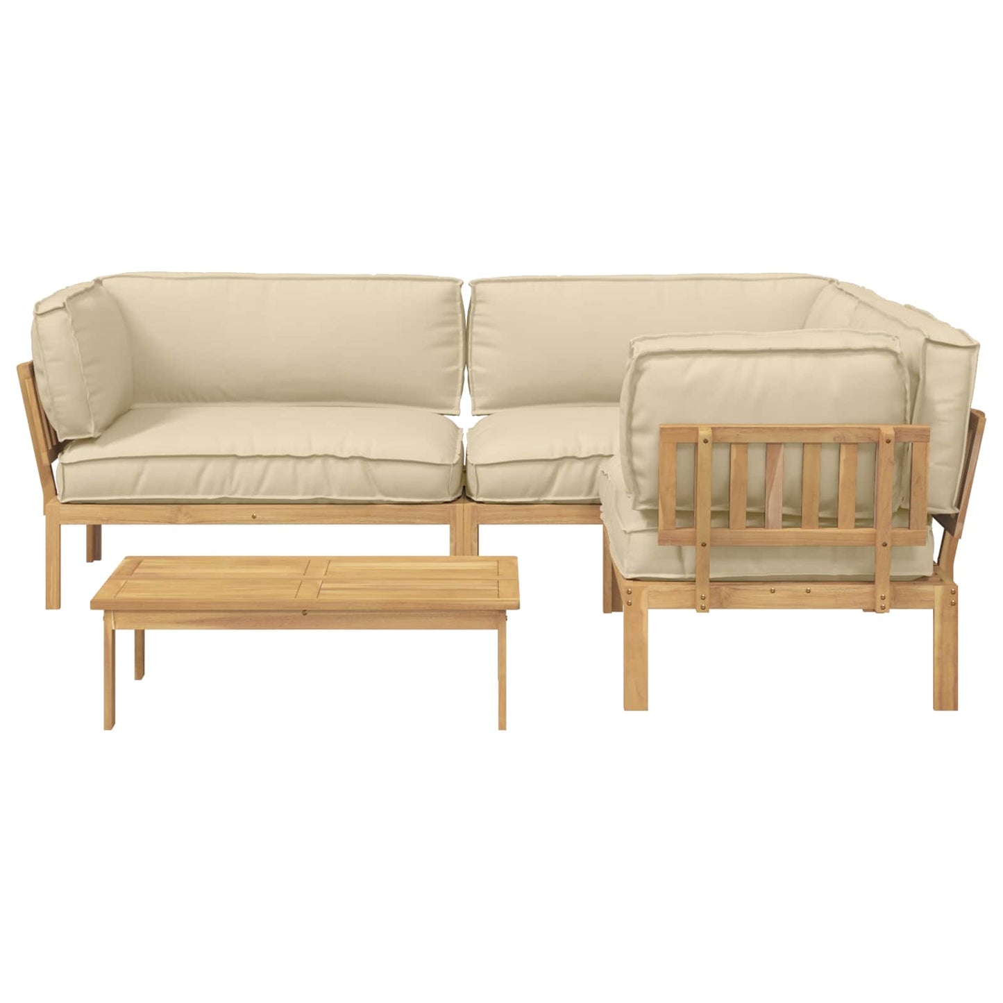 Bankstel met kussen Effen 4 pcs Beige Massief Acaciahout