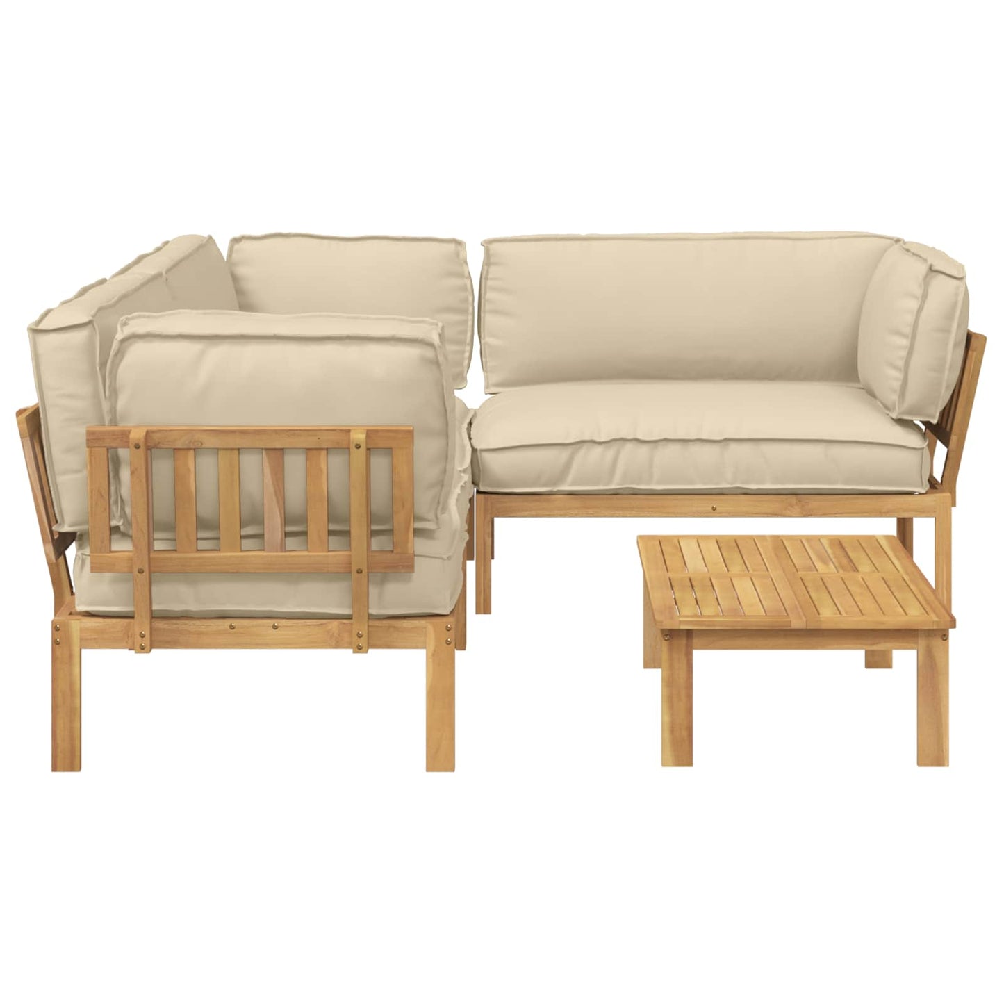 Bankstel met kussen Effen 4 pcs Beige Massief Acaciahout