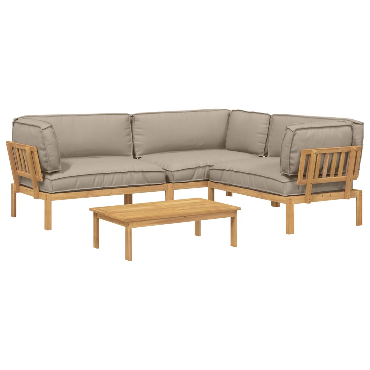 Bankstel met kussen Effen 4 pcs Taupe Massief Acaciahout is nu te koop bij PeponiXL, paradijselijk wonen!