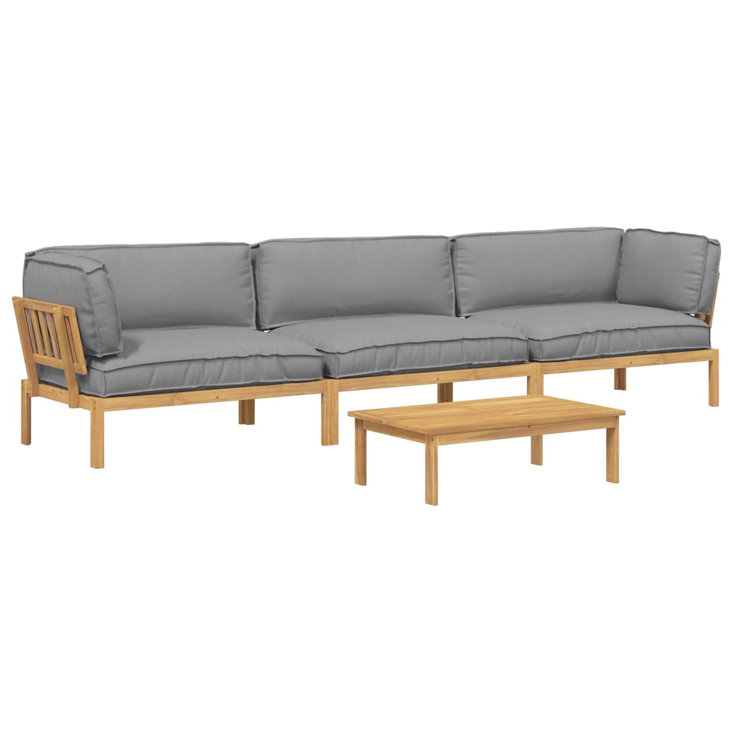 Bankstel met kussen Effen 4 pcs Grijs Massief Acaciahout