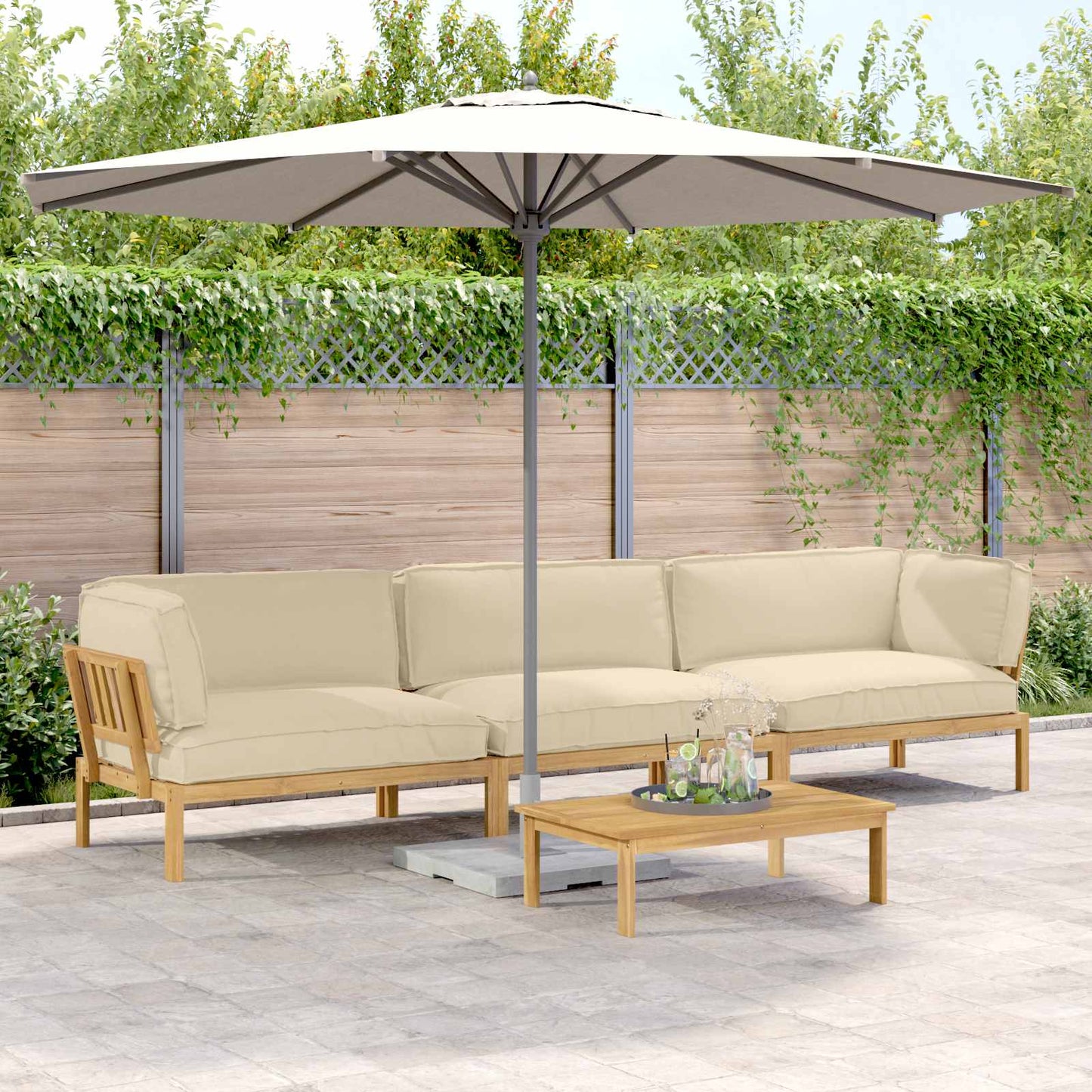 Bankstel met kussen Effen 4 pcs Beige Massief Acaciahout