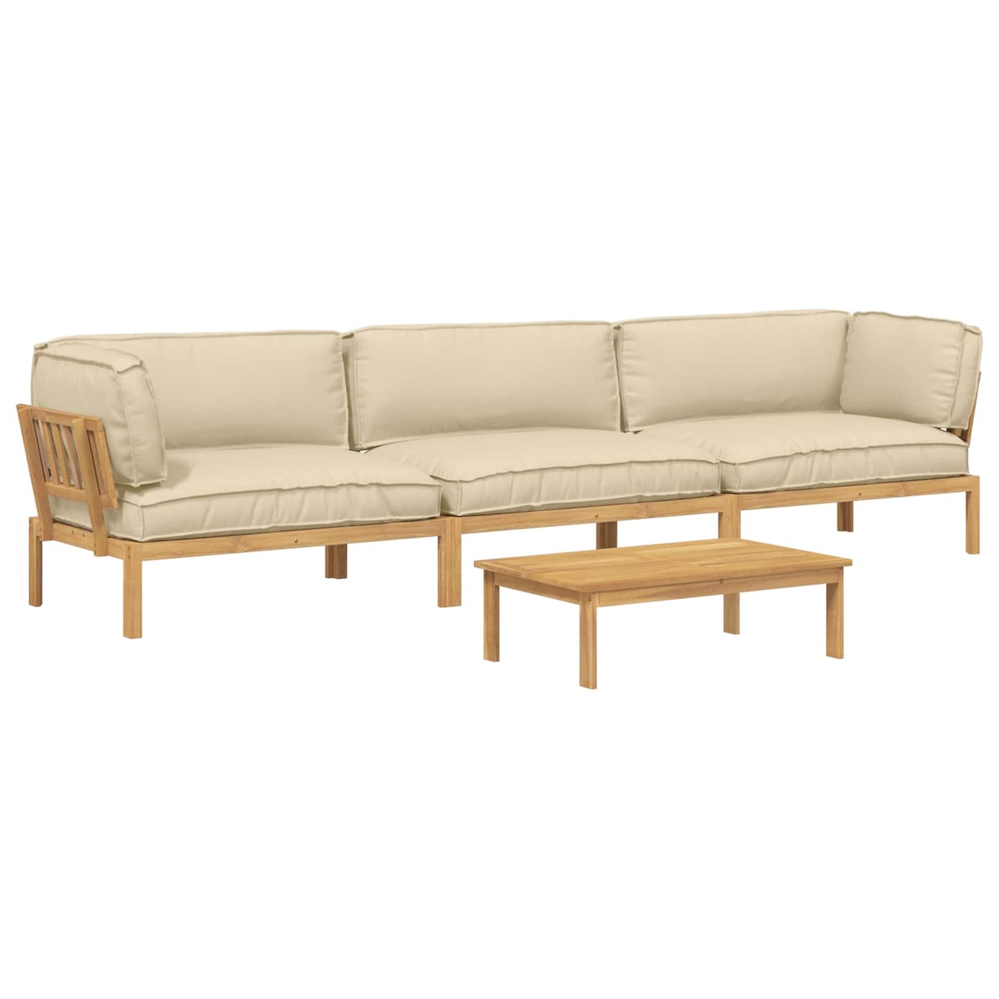 Bankstel met kussen Effen 4 pcs Beige Massief Acaciahout