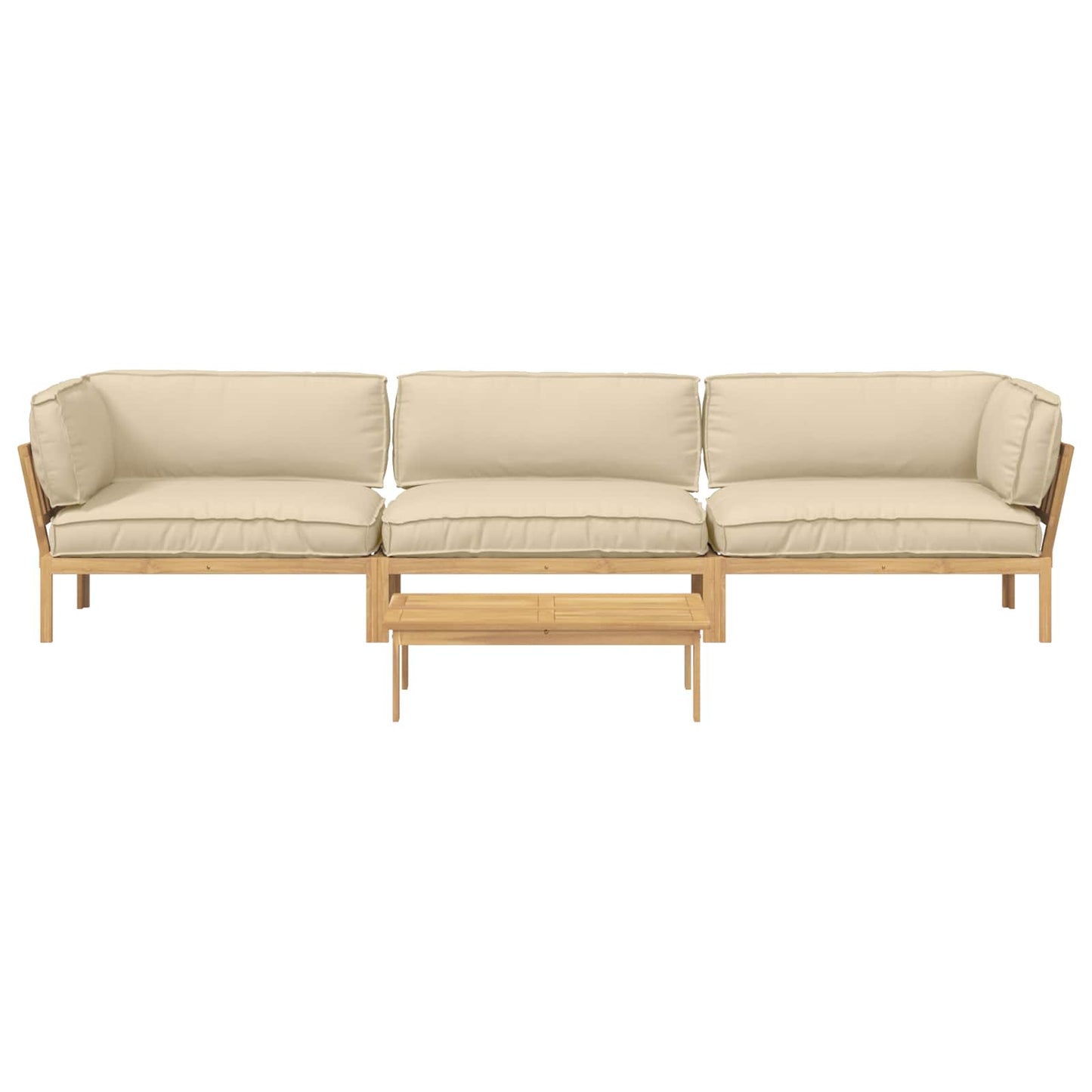 Bankstel met kussen Effen 4 pcs Beige Massief Acaciahout