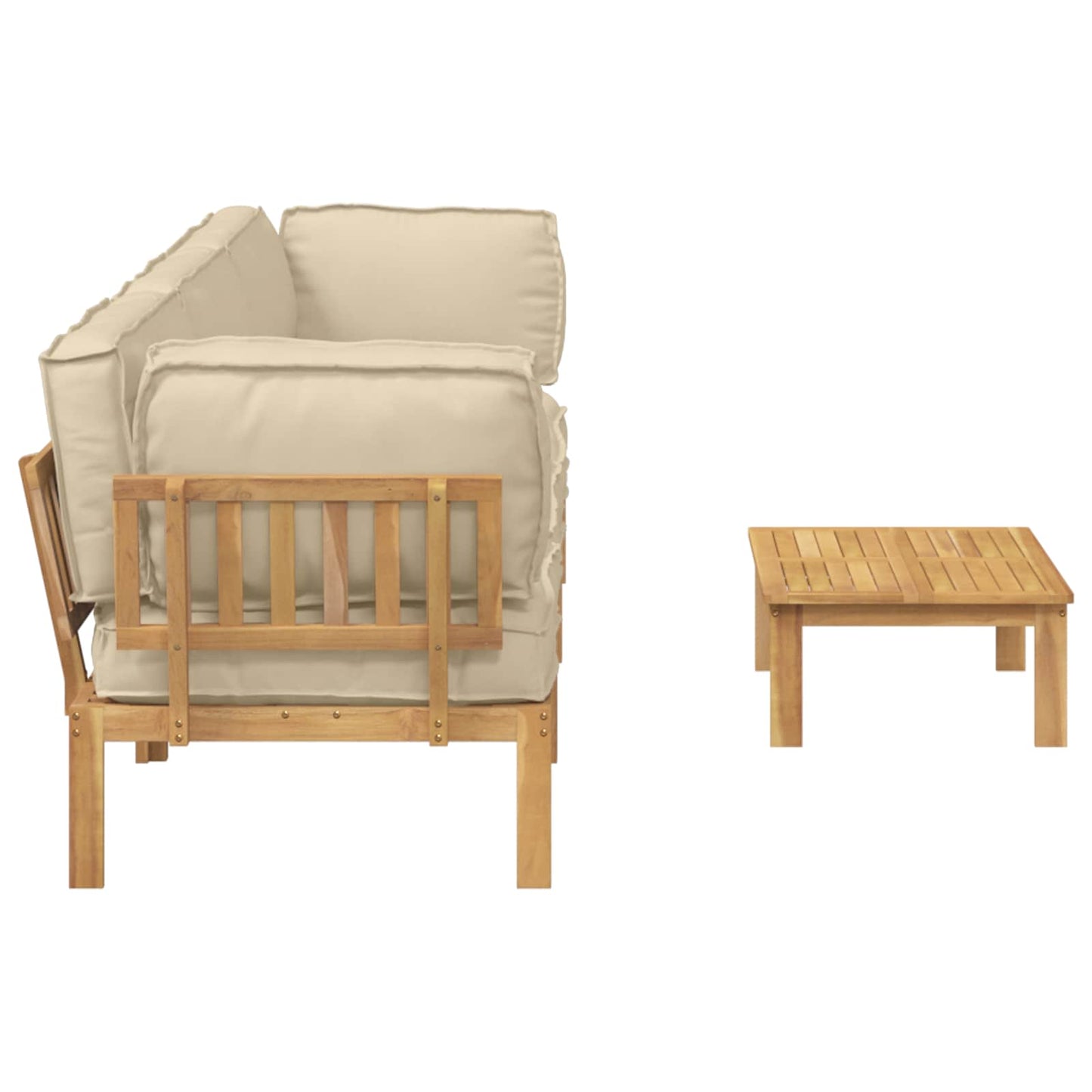 Bankstel met kussen Effen 4 pcs Beige Massief Acaciahout