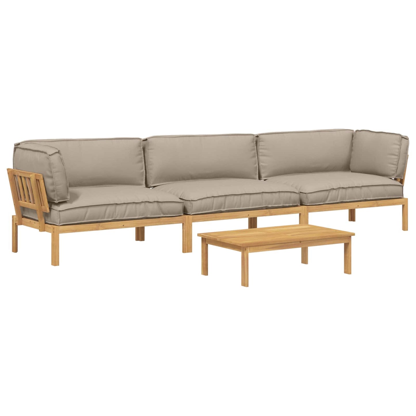 Bankstel met kussen Effen 4 pcs Taupe Massief Acaciahout
