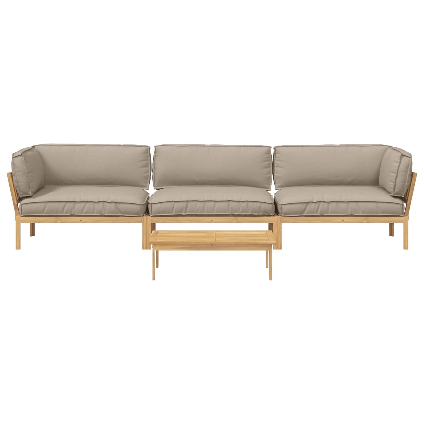 Bankstel met kussen Effen 4 pcs Taupe Massief Acaciahout
