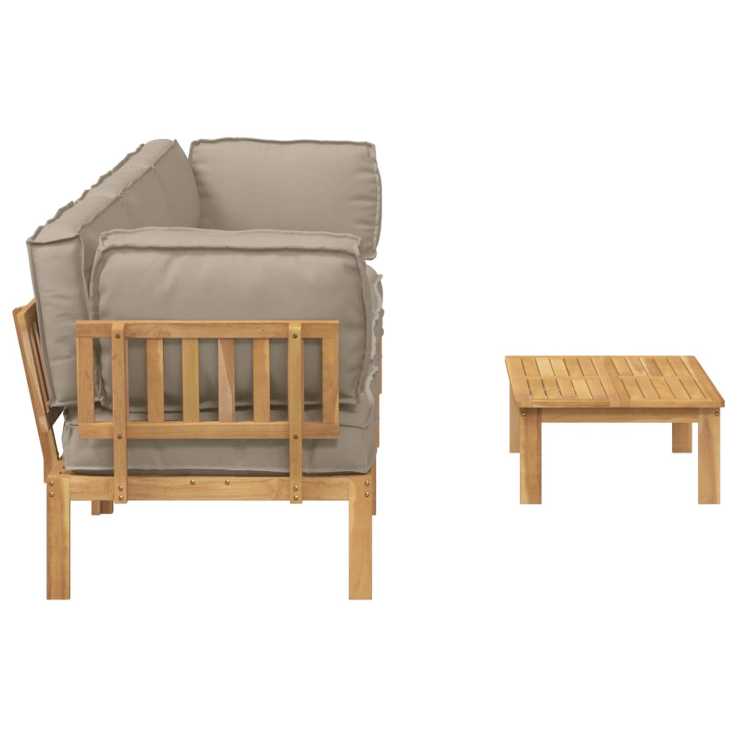 Bankstel met kussen Effen 4 pcs Taupe Massief Acaciahout
