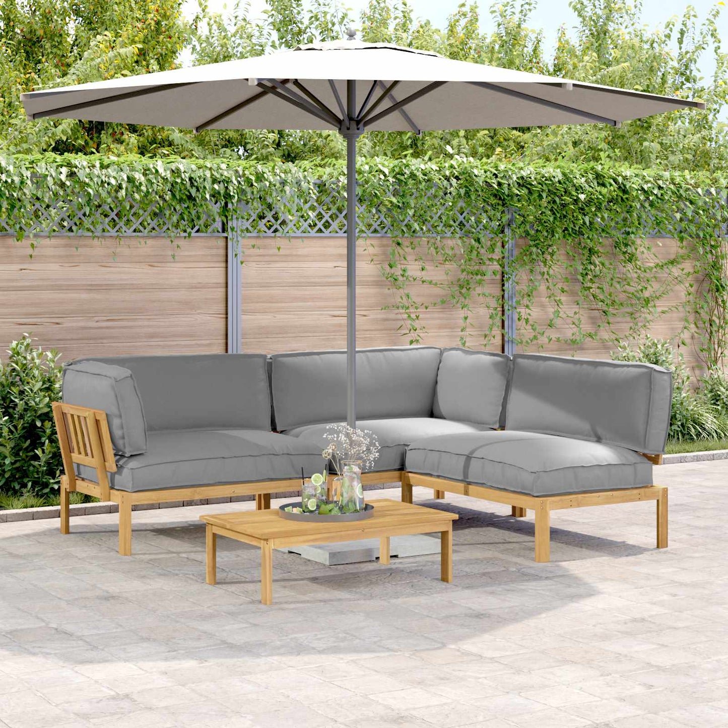 Bankstel met kussen Effen 4 pcs Grijs Massief Acaciahout