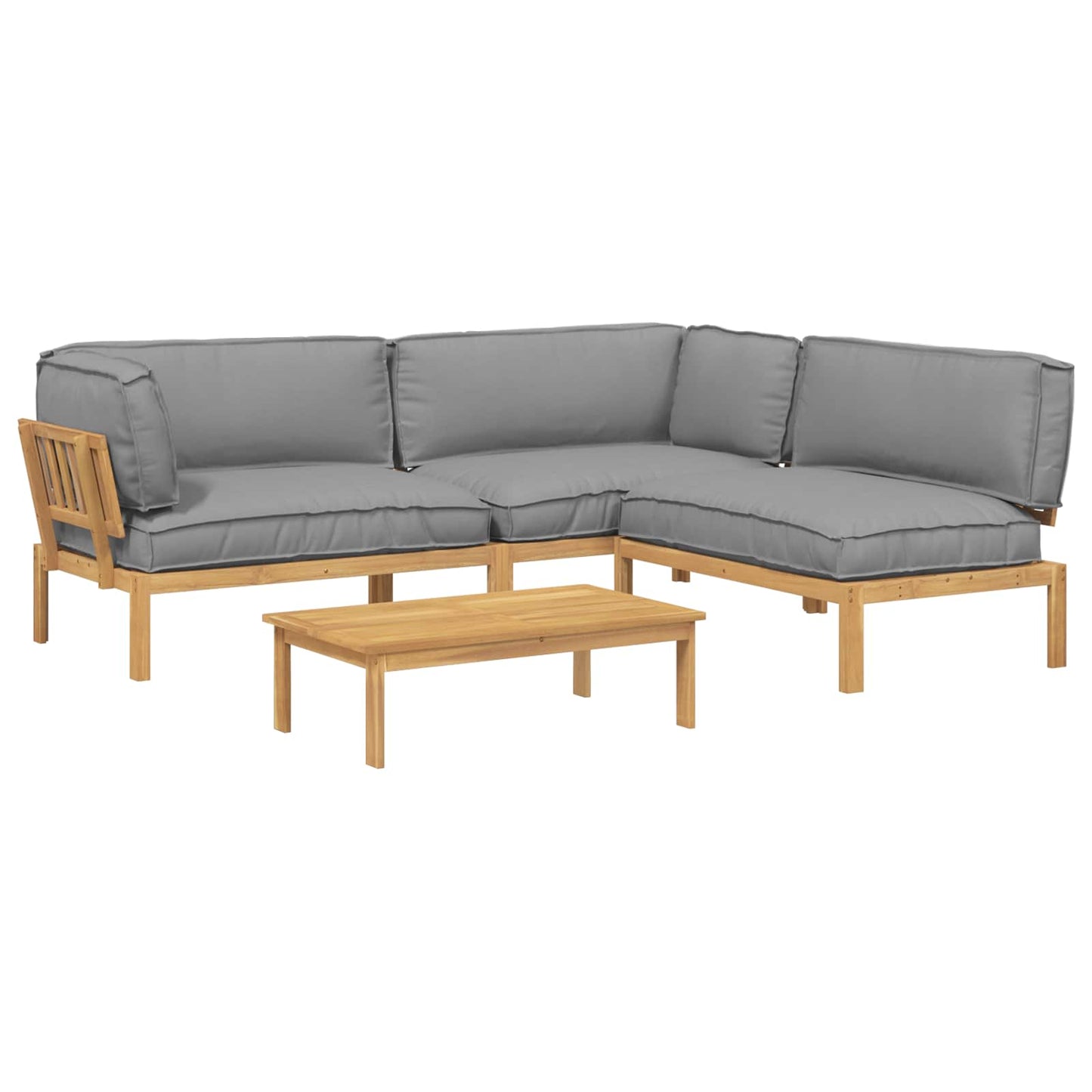 Bankstel met kussen Effen 4 pcs Grijs Massief Acaciahout