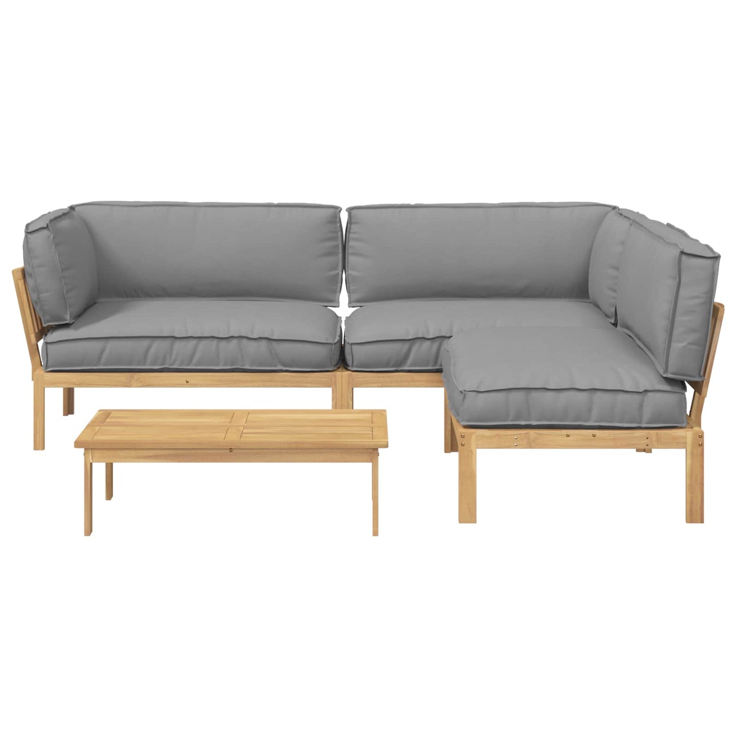 Bankstel met kussen Effen 4 pcs Grijs Massief Acaciahout
