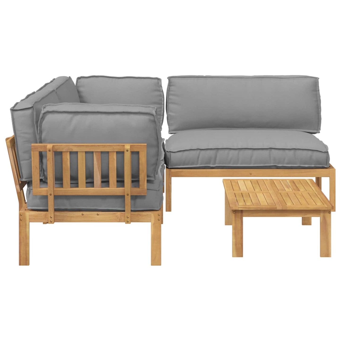 Bankstel met kussen Effen 4 pcs Grijs Massief Acaciahout