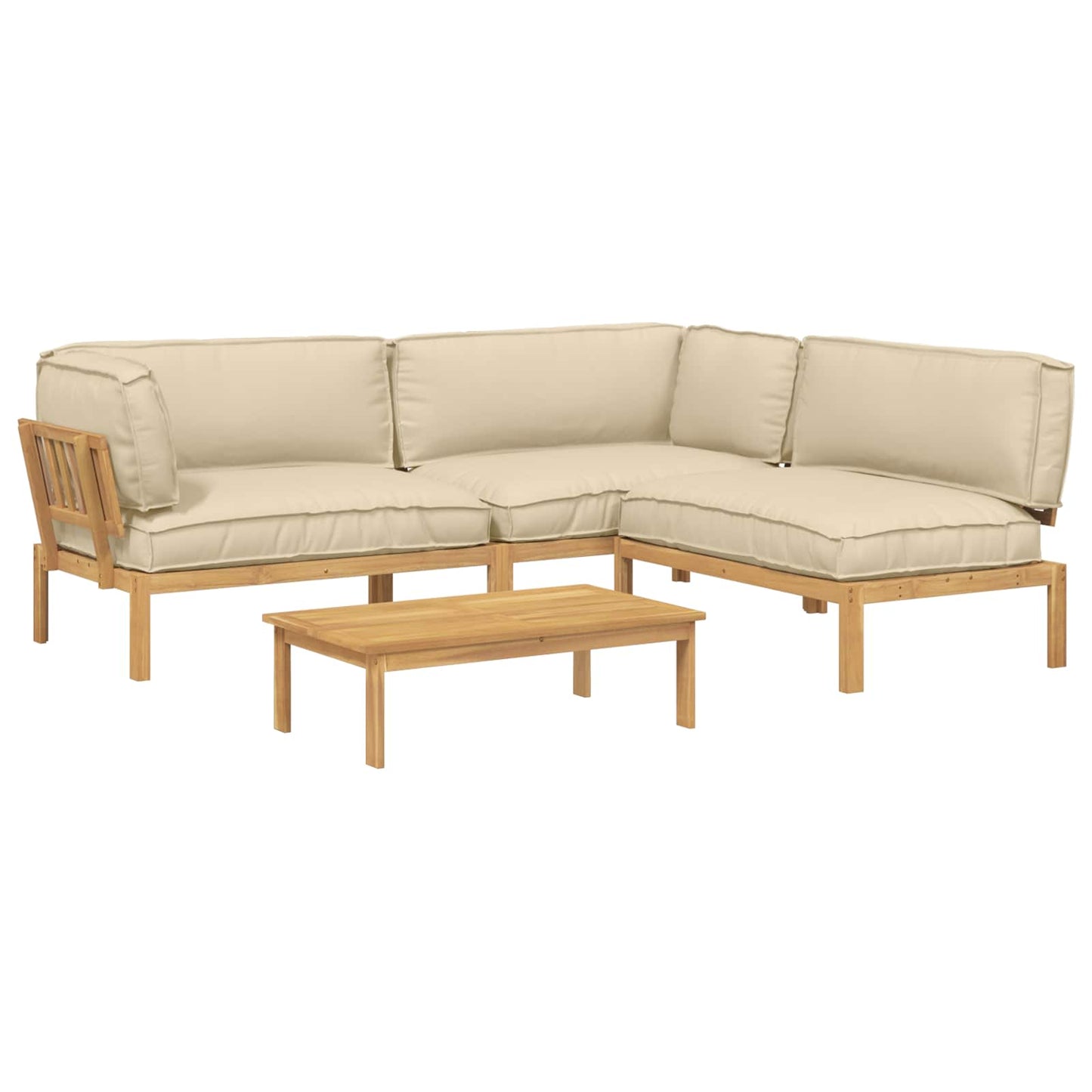Bankstel met kussen Effen 4 pcs Beige Massief Acaciahout