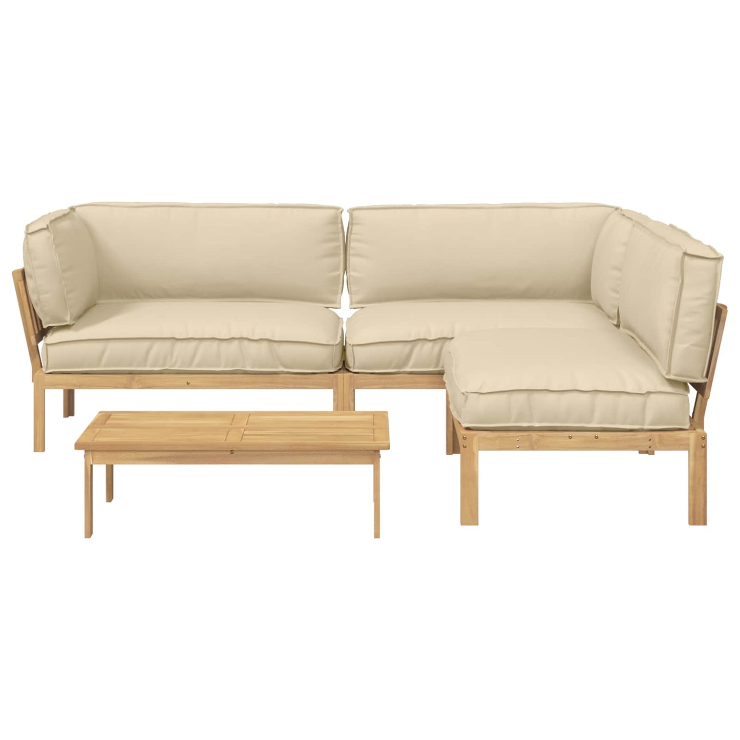 Bankstel met kussen Effen 4 pcs Beige Massief Acaciahout