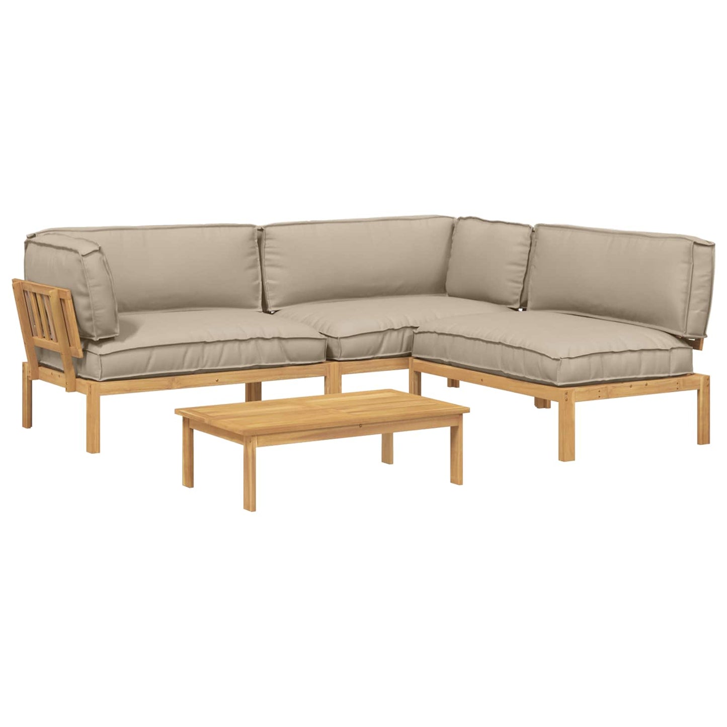 Bankstel met kussen Effen 4 pcs Taupe Massief Acaciahout
