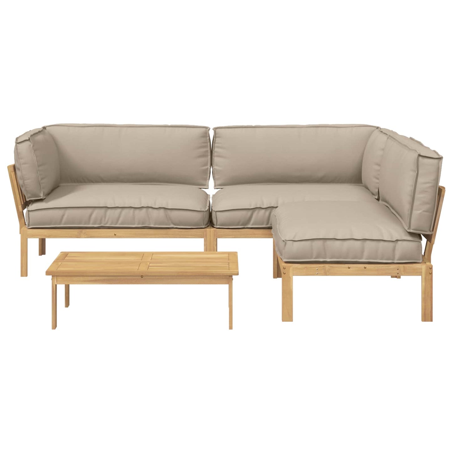 Bankstel met kussen Effen 4 pcs Taupe Massief Acaciahout